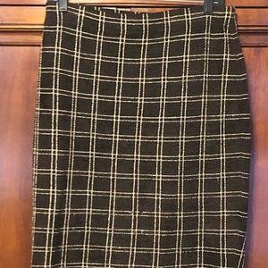 St. John Collection Brown Cream Plaid  Knit Skirt Size 6